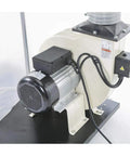 Professional Grade Heavy Duty Two HP Dust Collector Heavy Hitting Beast With Massive Twelve Inch Impeller Pumping One Thousand Five Hundred CFM Straight To Your Shop In White motor and impeller close-up.