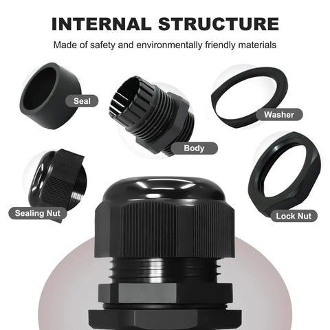 Internal structure of 12 Pack Black Adjustable Cable Glands One Half Inch NPT IP68 Waterproof Electrical Connectors Nylon Cord Grips