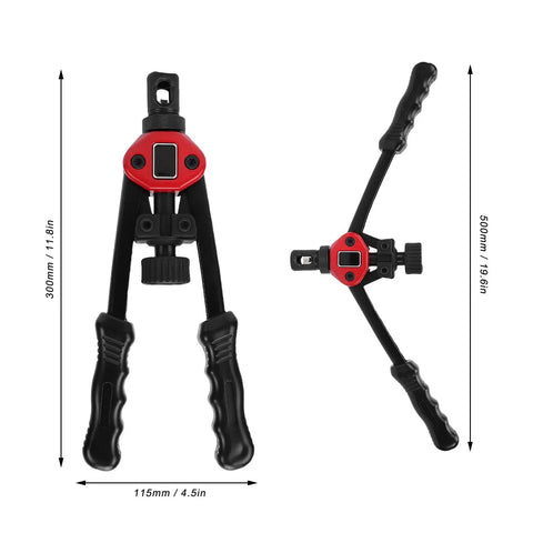 Pro Grade Rivet Nut Tool Kit With 175 Rivet Nuts And 6 Mandrels M3 To M10 showing closed and extended views