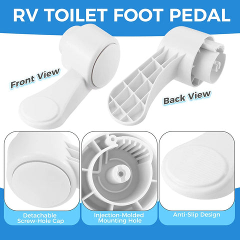 Front and back view of RV Toilet Foot Pedal Kit For Dometic 300 310 311 320 321 Series Toilets with details.