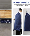 Foldable Portable Bathtub For Shower Stall Eco Friendly Soaking Tub in blue storage bag under wooden cabinet