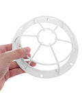 Rugged Iron Mesh Guard For Smoke Sensors And Fire Alarms held in hand, displaying the white metal protective barrier design.