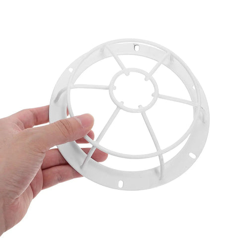 Rugged Iron Mesh Guard For Smoke Sensors And Fire Alarms held in hand, displaying the white metal protective barrier design.