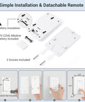 Wireless Light Switch And Receiver Kit No Wiring Required Hassle Free Setup showing remote, battery and installation steps.