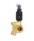 Side view of Beefy Heavy Duty Brass Electric Solenoid Valve Three Quarter Inch High Pressure 12 VDC Normally Closed