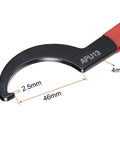 C Type Wrench Spanner For APU13 CNC Lathe Keyless Drill Chuck With Red Non Slip Handle showing 46mm width and measurements