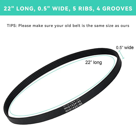 Washer Drive Belt Replacement For Top Load Washers That Keeps Your Drum Spinning Smoothly Fits GTW490 Series Models GTW490ACJ3WS GTW490ACJ3WW 22-inch black ribbed belt, 0.5 inch wide