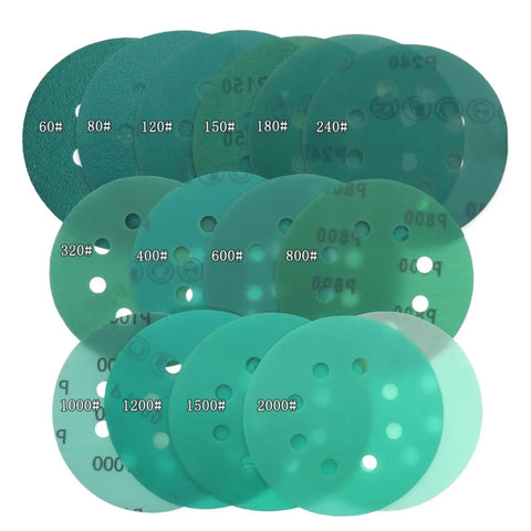 Get These 15 Green Sanding Discs For Serious Grit And Fast Deburring On Wood Metal Or Auto Surfaces With Hook Loop Backing That Stays Tight During Heavy Duty Use No More Replacing Worn-Out Discs, showing various grits from 60 to 2000.