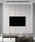Peel And Stick Crown Molding Border 3D Foam Wall Base Moulding Trim Self Adhesive Vinyl Baseboard White around TV setup
