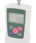 Digital Force Meter 100N Push Pull Tester With Backlit Display Four Units N Kg Lb Oz Auto Shutdown Pro Grade Handy Portable For Quick And Accurate Material Testing For Lab And Field Quality Control. White handheld digital force meter with buttons and LCD display