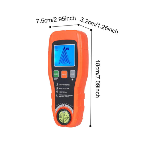 FTVOGUE Stud Finder Wall Scanner, ABS Electronic Stud Detector with LCD Backlit Display, 7.09 X 2.95 X 1.26 in, showing detection modes.