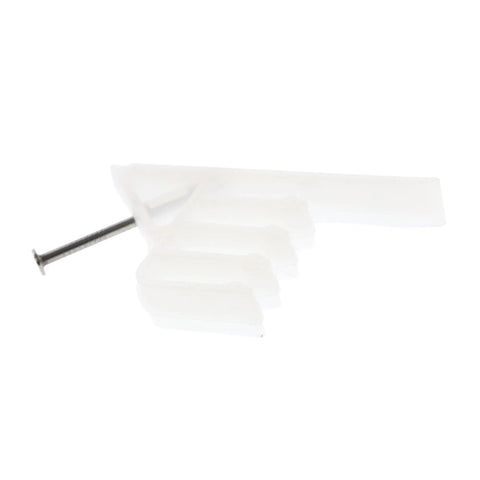 Nail On Cable Hangers For Wood Studs White Plastic Clips 50 Pack Non Metallic Electrician Handyman Job Site Ready showing single clip with nail.
