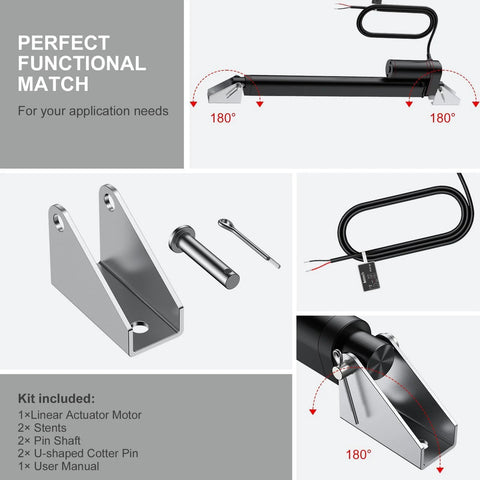 Powerful 12V Heavy Duty Linear Actuator With 225 Lbs Thrust 1000N 12 Inch Stroke Quiet Operation IP65 Waterproof Electric Actuator With Brackets For Windows Doors Farm Equipment And DIY Projects Justech, showing components and assembly diagram.