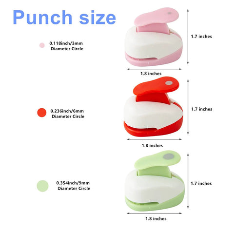 Must Have Circle Paper Punch Set Three Piece Mini Hole Punchers In 3mm 6mm 9mm with colorful, durable design