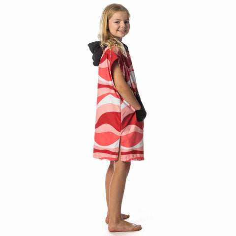 Child wearing Kids Hooded Poncho Towel With Front Pocket Microfiber Quick Dry Swim Cover Up For Boys And Girls For Beach And Pool Absorbent Lightweight