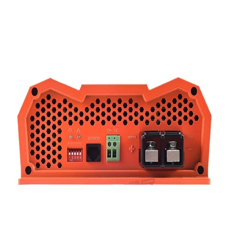 Back view of Heavy Duty DCDC Battery Charger For Rv Camper Truck And Jeep Powers Up Lithium LiFePo4 And Lead Acid Batteries At 12 Volt 20 Amp.