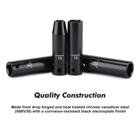 Pro Grade Deep Impact Socket Set 1/2 Inch Drive Metric Cr-V 6-Point 10 mm to 24 Mm, Black Oxide Finish, Drop Forged Steel