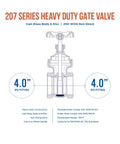 Built Tough Heavy Duty Cast Brass Gate Valve With Wheel Handle Zero Drip Water Shutoff And Flow Control 4 Inch, side view diagram.