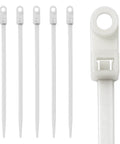 Heavy Duty 12 Inch Nylon Cable Ties With Screw Mount Head 50 Pound Tensile Strength Clear White Zip Cords Bulk Pack Of 100 close-up view.
