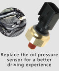 Oil Pressure Sensor Switch And Sending Unit For Dodge Jeep Chrysler Ram Replaces 5149064AA 5149062AA 56028807AB close-up with engine
