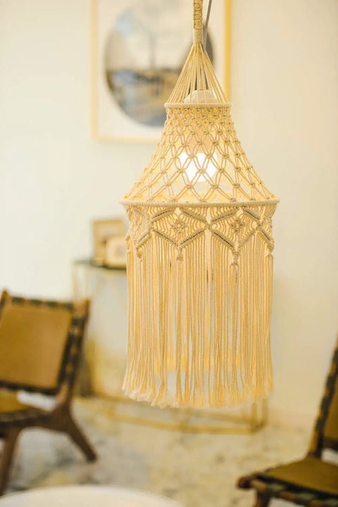 Boho Macrame Lamp Shade Hanging Pendant Light Cover For Living Room Bedroom Office Nursery Dorm Decor Bohemian Style Lampshade Lightbulb Not Included hanging in living space