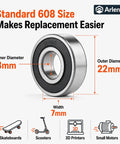 20 Pack 608 Bearings 2RS Premium Steel Sealed Deep Groove Bearings For Skateboards Scooters Inline Skates And Small Wheels