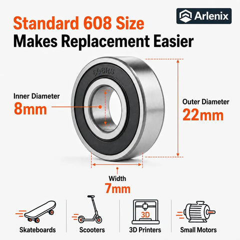 20 Pack 608 Bearings 2RS Premium Steel Sealed Deep Groove Bearings For Skateboards Scooters Inline Skates And Small Wheels