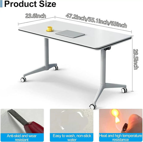 Built Tough Folding Computer Desk With Easy Rollin Locking Casters, Heavy Duty Space Saving Mobile Training Table dimensions and features.
