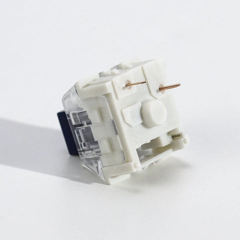 Kailh 35pcs Box Navy Clicky Mechanical Keyboard Switches, 3-Pin 95gf Pre-Lubed Heavy Force Switches For Custom Keyboards, Bold Tactile Click With Smooth Actuation Right Out Of The Box. White BOX clicky mechanical keyboard switch with clear housing and 3 pins.
