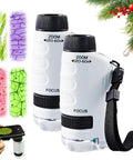 Kid Friendly Pocket Microscope Kit With High Magnification 2026 Educational Mini Microscope Portable Handheld Science Tool, two pack, white with Christmas decorations