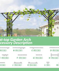 Massive Flat Top Garden Arch Trellis For Climbing Plants Outdoor Entrance Pavilion 141 Inches Long By 106 Inches High Metal Yard Arch parts diagram