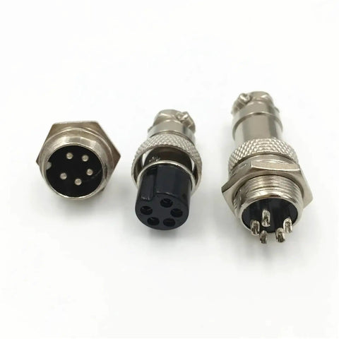 GX-16 5 Pin XLR Connector Set 16mm Male And Female, durable brass, shielded quick-connect design for audio and radio builds.