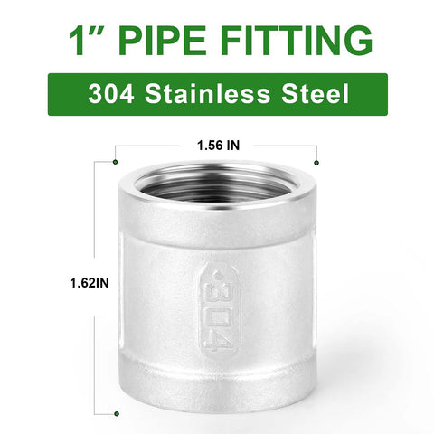 Five Piece 304 Stainless Steel Cast Pipe Fittings Coupling Set 1 Inch By 1 Inch NPT Female Threaded High Pressure Up To 300 PSI