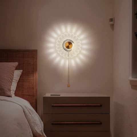 Battery Powered Sunflower Wall Sconce With Vintage Pull Chain 8 Inch Decorative Light for Bedroom cozy home vibes gift for daughter