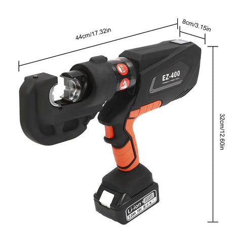 Heavy Duty Electric Hydraulic Crimping Pliers Rechargeable Cordless Cable Lug Crimper with die set, showing handle and crimping head.