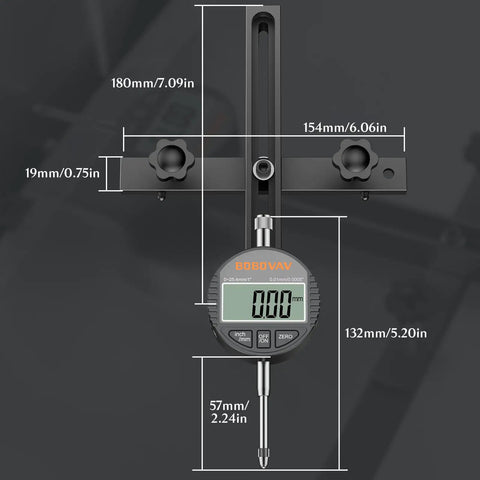 Table Saw Alignment Gauge With Digital Dial Indicator 0.0005 Inch Resolution, 18cm Rod, CNC Machined Aluminum Bar