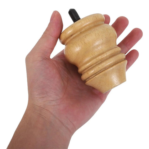 Gourd Shaped Turned Wood Furniture Legs Set 4 Pack Rubberwood Natural Finish 8 Cm Height Replacement Feet close-up in hand