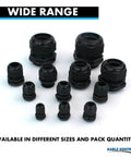 Heavy Duty Nylon Cable Glands For 34-44mm Cables Straight Gland 48 PG Thread 10 Pack Cord Grips arranged on a surface