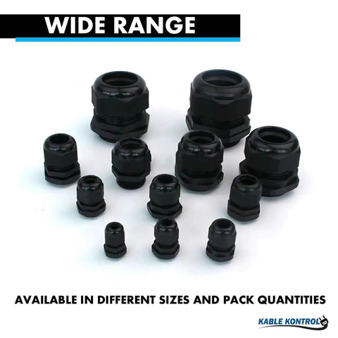 Heavy Duty Nylon Cable Glands For 34-44mm Cables Straight Gland 48 PG Thread 10 Pack Cord Grips arranged on a surface