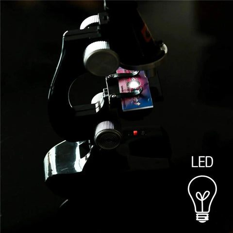 Kids Microscope Kit For Beginners With LED Light 100X 400X And 1200X Magnification Kid Friendly Educational Toy under LED light