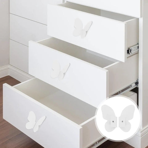 Butterfly Cabinet Handles And Drawer Knob Set In Vintage White Finish Easy Grip Metal Pulls For Dresser And Kitchen Cabinets Wardrobes Shoe