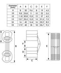 Technical drawing and dimensions of 4 Pack Copper Barrel Hinges Hidden 180 Degree Opening For Doors Tables And DIY Furniture Hardware Fits 10 To 18 Mm Bore 14 Mm Size Durable Copper Construction