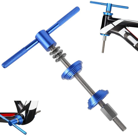 LYIYEYAN blue aluminum bike headset press tool with T-handle and threaded rod