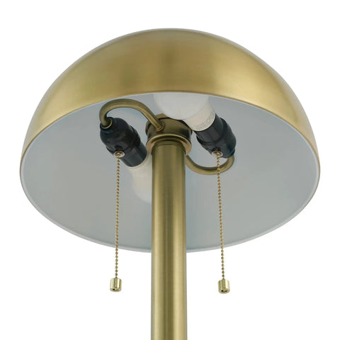 Close-up of dome shades and dual pull chains on 60 Inch Two Light Floor Lamp in Matte Brass Finish with E26 Base