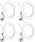 4 Pack 6 Inch Retrofit LED Recessed Downlights With 5 Way CCT Adjustment 15 Watt Dimmable in white color, showcasing sleek design and installation clips.