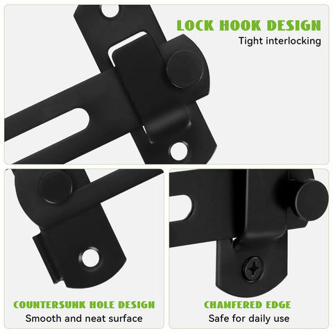 Close-up details of Heavy Duty Gate Latch for Barn Doors and Fences in Matte Black 201 Stainless Steel Gate Hardware
