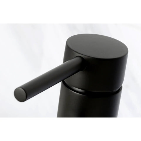 Close-up of Concord Matte Black Bathroom Faucet With Solid Brass Construction showing handle operation and sleek design.