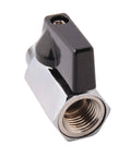 2 Pack 3/8 Inch Brass Mini Ball Valve NPT Male To Female Shut Off, Quarter Turn Operation, Chrome Plated, angled view