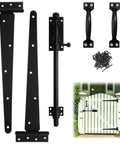 Heavy Duty Gate Hardware Kit For Wood Fence Black Finish Complete Set With 2 T Strap Gate Hinges Sliding Gate Latch 2 Gate Handles And Mounting Screws Rust Resistant Outdoor Gate Hardware For Yard Shed Barn