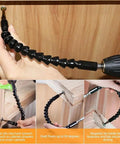 Flexible Drill Bit Extender And Universal Socket Wrench Set With 105 Degree Right Angle Attachment in use on wooden furniture